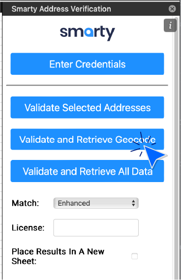 Step 12 for setting up Smarty's address verification Excel plugin